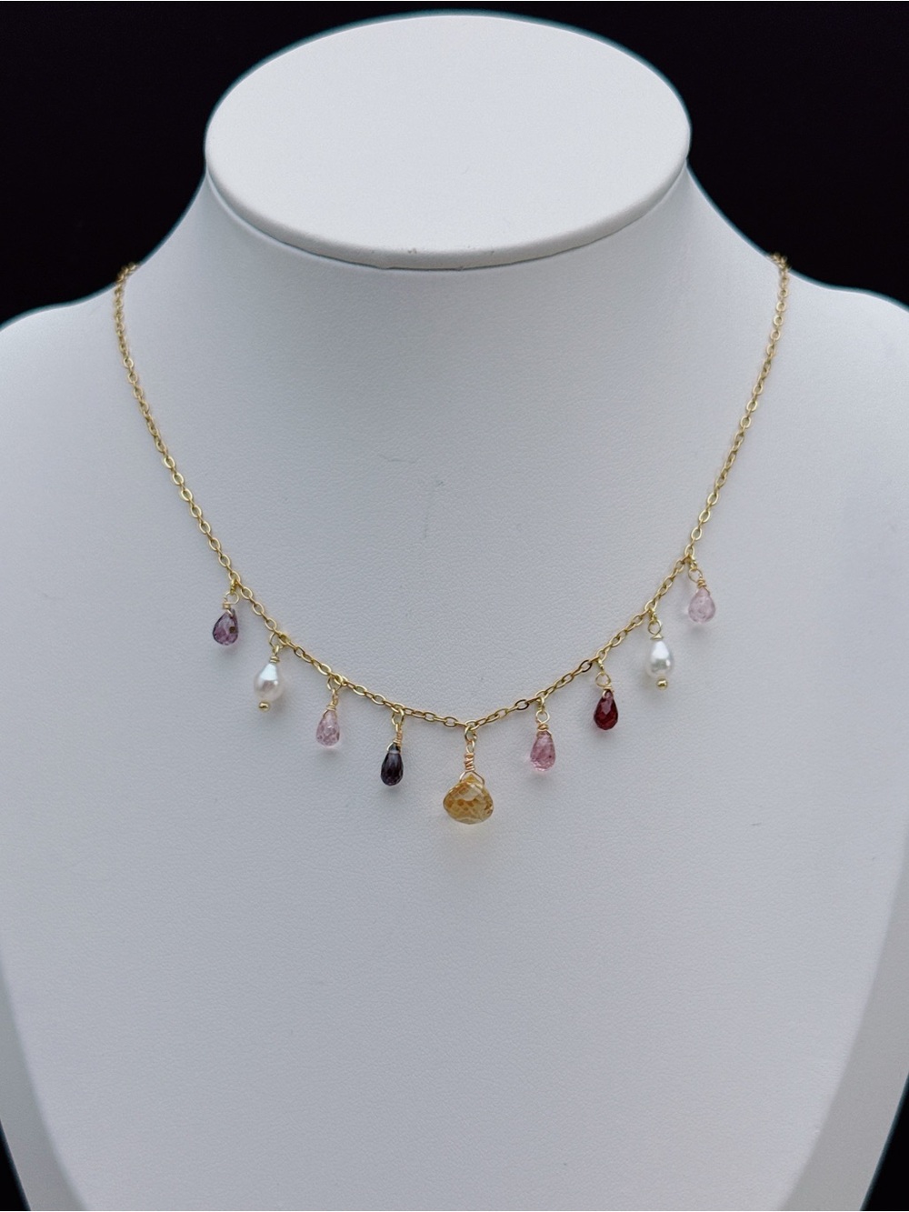 26X524 Handmade Freshwater Pearl High Quality Spinel Citrine Stainless Necklace